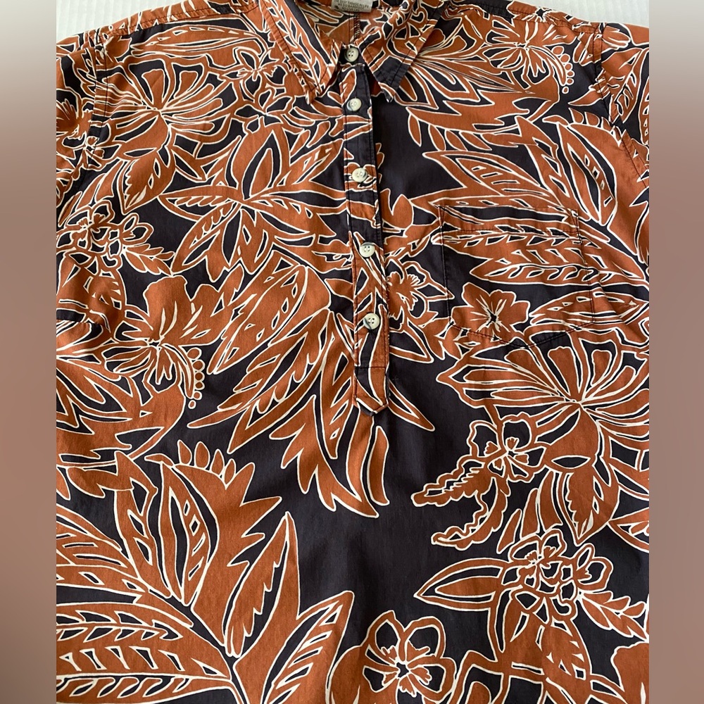 Vintage Go Barefoot Hawaiian Shirt Brick Red and Black 3 button pullover Size XL - Picture 9 of 11